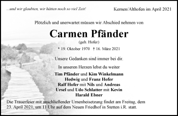 Traueranzeige von Carmen Pfänder von Waiblinger Kreiszeitung
