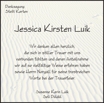 Traueranzeige von Jessica Kirsten Luik von Waiblinger Kreiszeitung