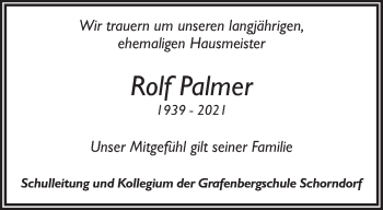 Traueranzeige von Rolf Palmer von Waiblinger Kreiszeitung