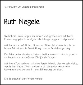 Traueranzeige von Ruth Negele von Waiblinger Kreiszeitung