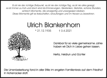 Traueranzeige von Ulrich Blankenhorn von Waiblinger Kreiszeitung