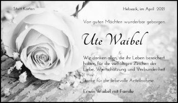 Traueranzeige von Ute Waibel von Waiblinger Kreiszeitung