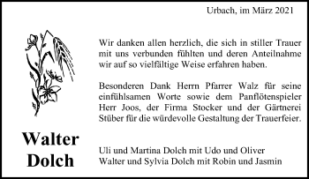 Traueranzeige von Walter Dolch von Waiblinger Kreiszeitung