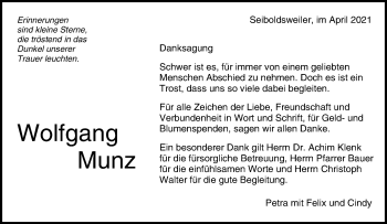 Traueranzeige von Wolfgang Munz von Waiblinger Kreiszeitung