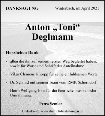 Traueranzeige von Anton Deglmann von Waiblinger Kreiszeitung