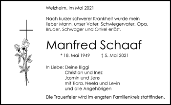 Traueranzeige von Manfred Schaaf von Waiblinger Kreiszeitung