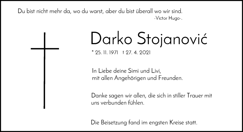  Traueranzeige für Darko Stojanovic vom 15.05.2021 aus Waiblinger Kreiszeitung