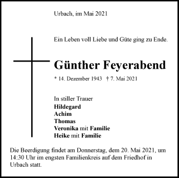 Traueranzeige von Günther Feyerabend von Waiblinger Kreiszeitung