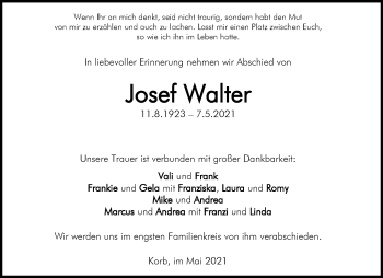 Traueranzeige von Josef Walter von Waiblinger Kreiszeitung
