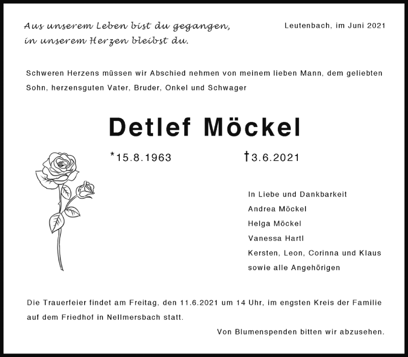  Traueranzeige für Detlef Möckel vom 08.06.2021 aus Waiblinger Kreiszeitung