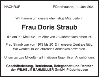 Traueranzeige von Doris Straub von Waiblinger Kreiszeitung