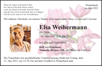 Traueranzeige von Elsa Weihermann von Waiblinger Kreiszeitung