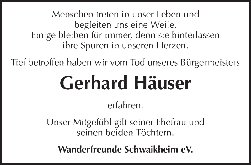  Traueranzeige für Gerhard Häuser vom 22.06.2021 aus Waiblinger Kreiszeitung