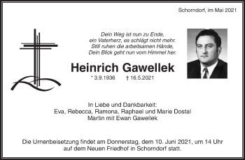 Traueranzeige von Heinrich Gawellek von Waiblinger Kreiszeitung