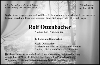 Traueranzeige von Rolf Ottenbacher von Waiblinger Kreiszeitung