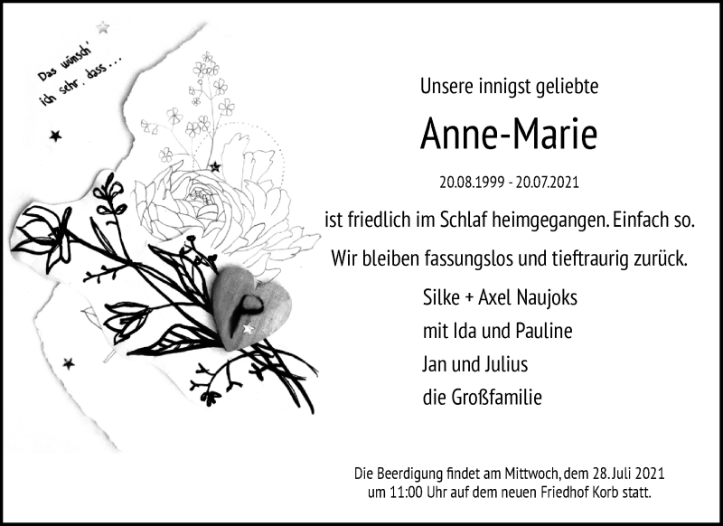  Traueranzeige für Anne-Marie  vom 24.07.2021 aus Waiblinger Kreiszeitung