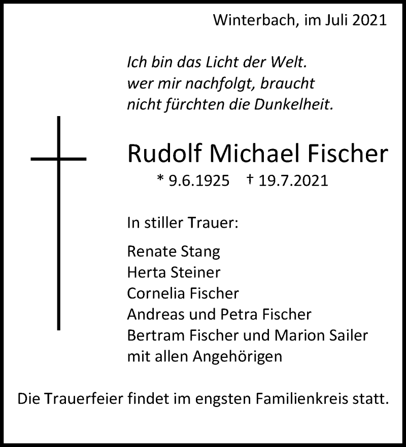  Traueranzeige für Rudolf Michael Fischer vom 21.07.2021 aus Waiblinger Kreiszeitung