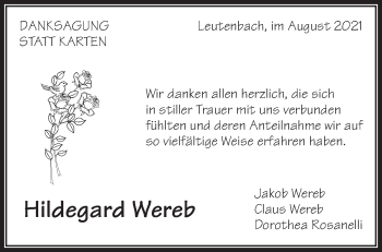 Traueranzeige von Hildegard Wereb von Waiblinger Kreiszeitung