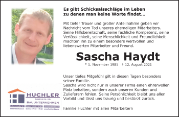 Traueranzeige von Sascha Haydt von Waiblinger Kreiszeitung