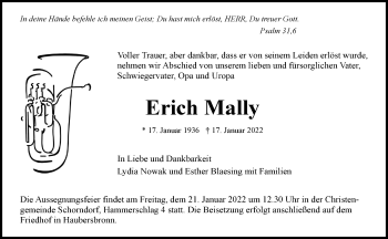 Traueranzeige von Erich Mally von Waiblinger Kreiszeitung