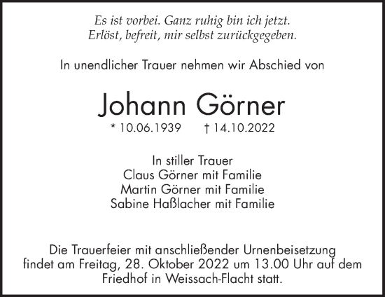 Traueranzeige von Johann Görner von Waiblinger Kreiszeitung