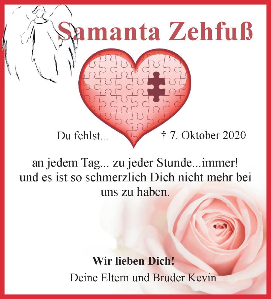  Traueranzeige für Samanta Zehfuß vom 07.10.2022 aus Waiblinger Kreiszeitung