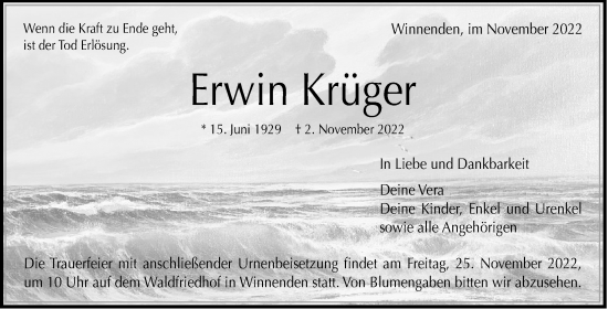 Traueranzeige von Erwin Krüger von Waiblinger Kreiszeitung