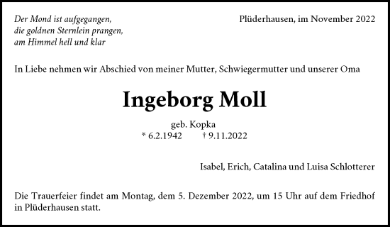 Traueranzeige von Ingeborg Moll von Waiblinger Kreiszeitung