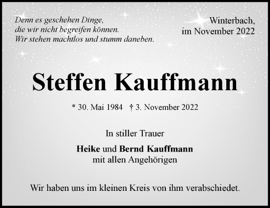 Traueranzeige von Steffen Kauffmann von Waiblinger Kreiszeitung