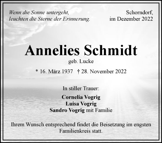 Traueranzeige von Annelies Schmidt von Waiblinger Kreiszeitung