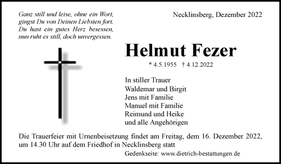 Traueranzeige von Helmut Fezer von Waiblinger Kreiszeitung