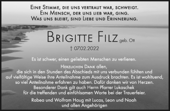 Traueranzeige von Brigitte Filz von Waiblinger Kreiszeitung