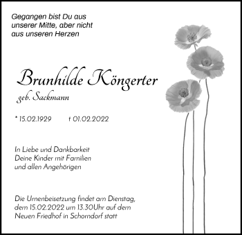 Traueranzeige von Brunhilde Köngerter von Waiblinger Kreiszeitung