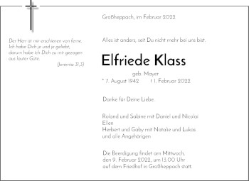 Traueranzeige von Elfriede Klass von Waiblinger Kreiszeitung