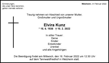 Traueranzeige von Elvira Kunz von Waiblinger Kreiszeitung