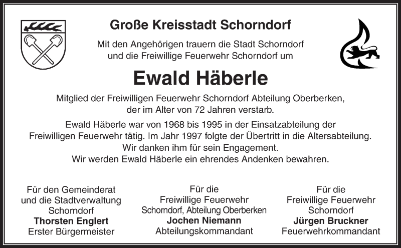  Traueranzeige für Ewald Häberle vom 24.02.2022 aus Waiblinger Kreiszeitung