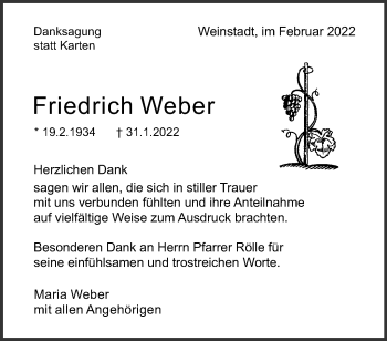Traueranzeige von Friedrich Weber von Waiblinger Kreiszeitung