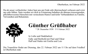 Traueranzeige von Günther Grüßhaber von Waiblinger Kreiszeitung