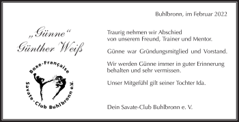 Traueranzeige von Günther Weiß von Waiblinger Kreiszeitung