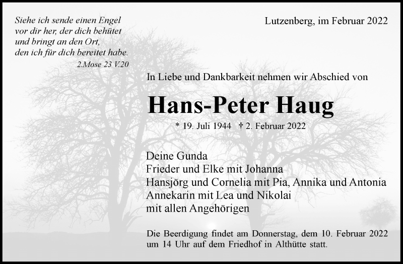  Traueranzeige für Hans-Peter Haug vom 07.02.2022 aus Waiblinger Kreiszeitung