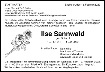 Traueranzeige von Ilse Sannwald von Waiblinger Kreiszeitung