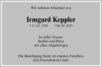 Traueranzeige von Irmgard Keppler von Waiblinger Kreiszeitung