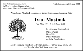 Traueranzeige von Ivan Mastnak von Waiblinger Kreiszeitung