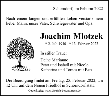 Traueranzeige von Joachim Mlotzek von Waiblinger Kreiszeitung