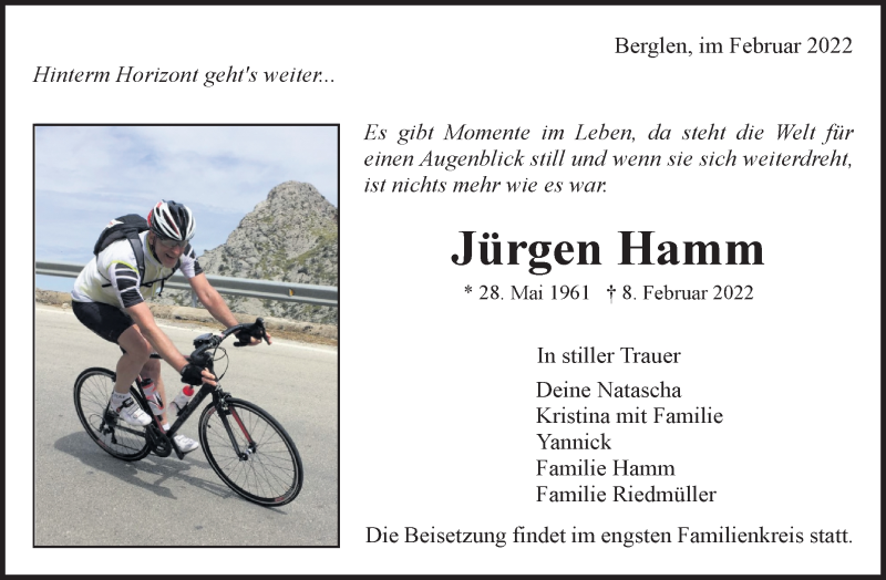  Traueranzeige für Jürgen Hamm vom 12.02.2022 aus Waiblinger Kreiszeitung