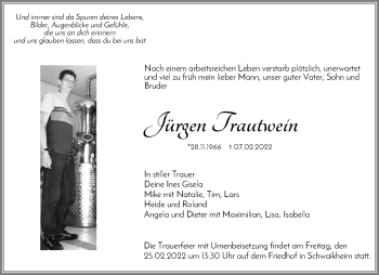 Traueranzeige von Jürgen Trautwein von Waiblinger Kreiszeitung