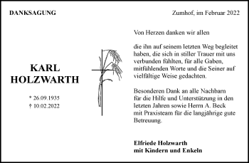 Traueranzeige von Karl Holzwarth von Waiblinger Kreiszeitung