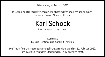 Traueranzeige von Karl Schock von Waiblinger Kreiszeitung