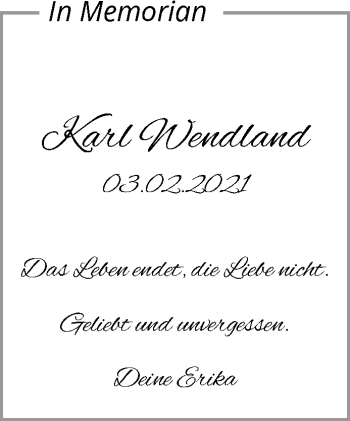 Traueranzeige von Karl Wendland von Waiblinger Kreiszeitung