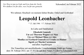 Traueranzeige von Leopold Leonbacher von Waiblinger Kreiszeitung